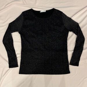 Black Long Sleeve Glitter Mesh Top